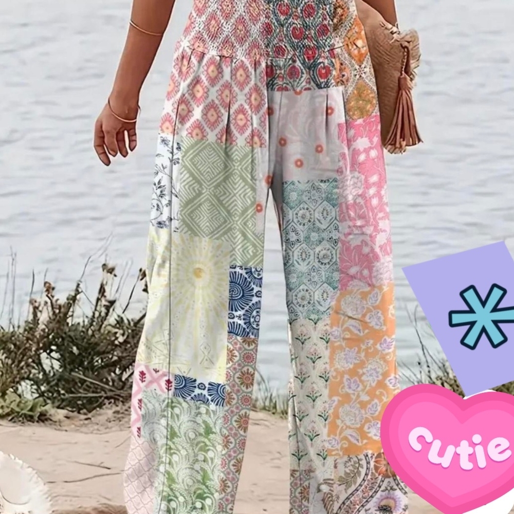 Boho Patchwork Wide-Leg Pants